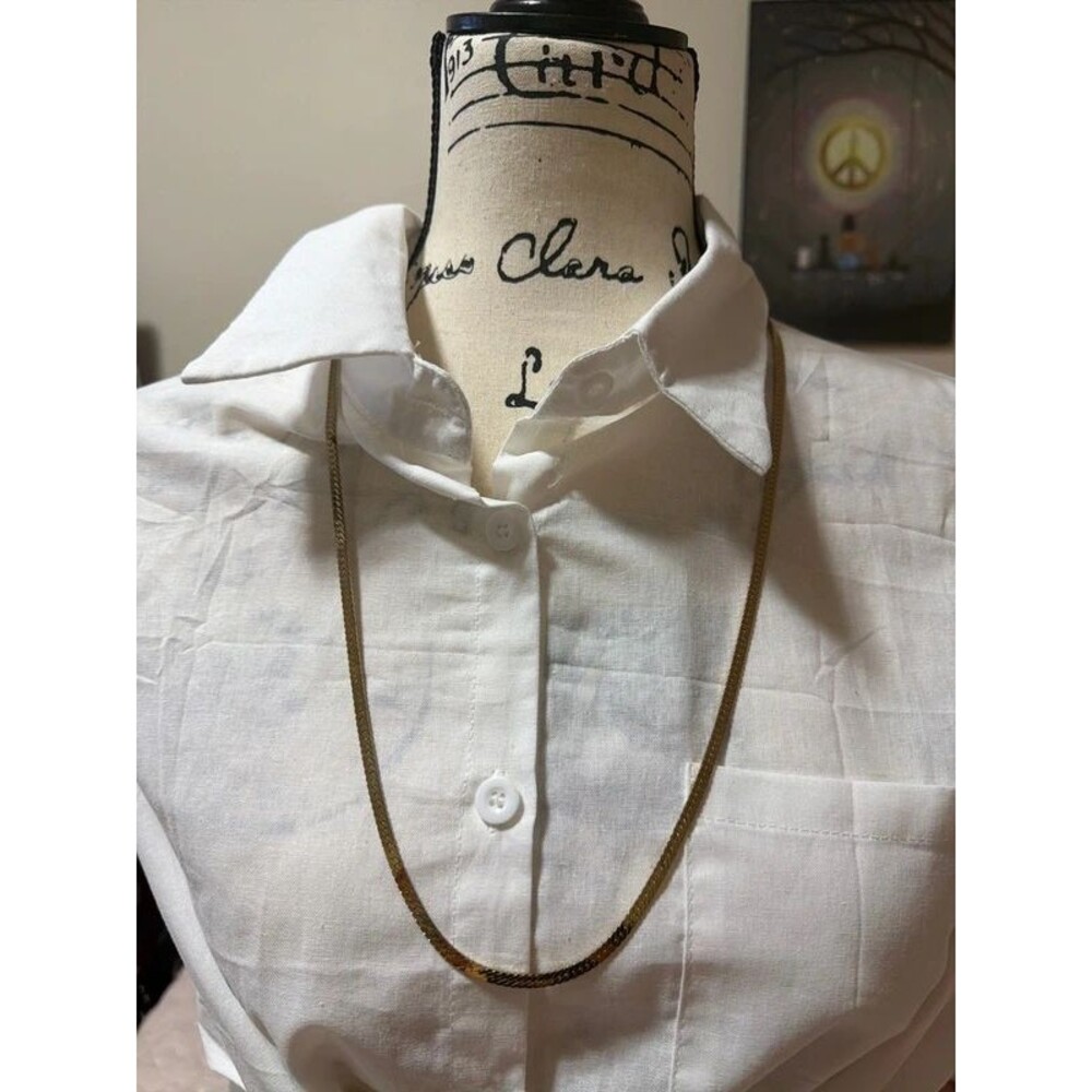 Vintage Gold Tone Herringbone Chain Necklace Flat Link Classic Retro Jewelry